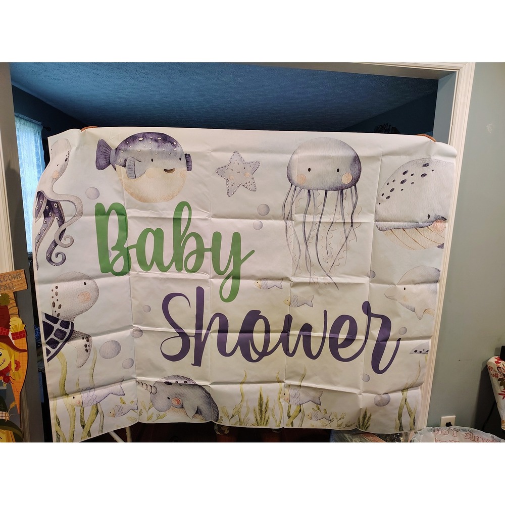 Under the Sea Baby Shower Backdrop and Balloon Garland Kit Ocean Theme 5x4ft